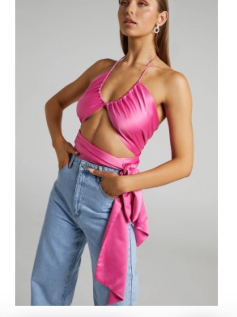 Showpo Satin Halter Wrap Crop Top - Pink